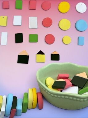 21 Handmade Clay Charms. Air-clay Molded and Base Coat Applied with Ceramic Bowl